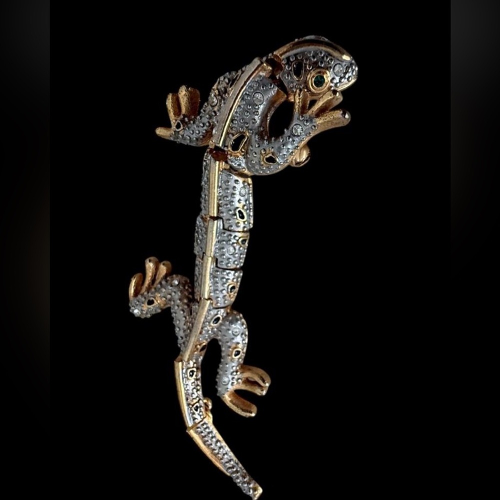 Vintage Articulated 4" Gold-Tone Lizard / Gecko Brooch Pin